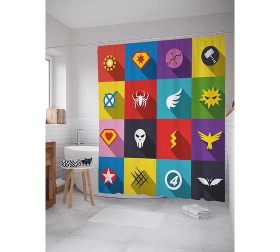 Штора (занавеска) для ванной JoyArty "Различия суперменов" из сатена, 180х200 см с крючками, sc_38744 1