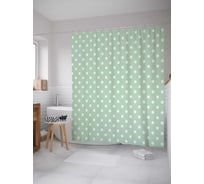 Штора (занавеска) для ванной JoyArty "Зеленый горошек" из сатена, 180х200 см с крючками, sc_33392