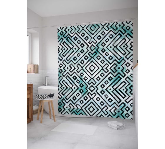 Штора (занавеска) для ванной JoyArty "Геометрический лабиринт" из сатена, 180х200 см с крючками, sc_5224 1