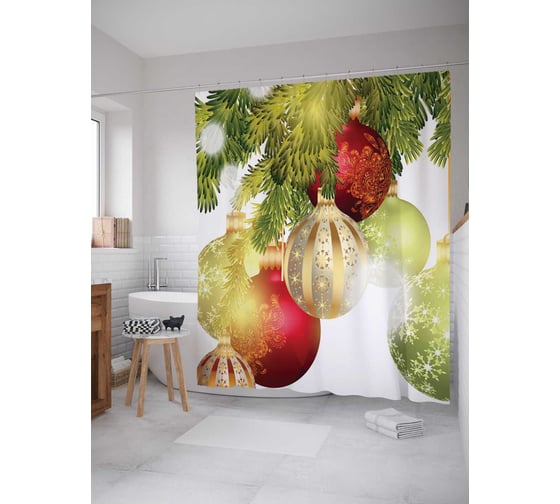 Штора (занавеска) для ванной JoyArty "Шары для праздника" из сатена, 180х200 см с крючками, sc_5760 1