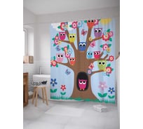 Штора (занавеска) для ванной JoyArty "Совиное жилище" из сатена, 180х200 см с крючками, sc_3164