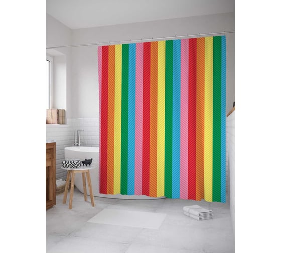 Штора (занавеска) для ванной JoyArty "Рельефные полосы" из сатена, 180х200 см с крючками, sc_31507 1
