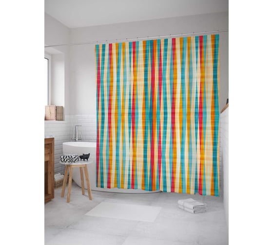 Штора (занавеска) для ванной JoyArty "Линии странствий" из сатена, 180х200 см с крючками, sc_31476 1