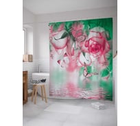 Штора (занавеска) для ванной JoyArty "Бабочка среди цветов" из сатена, 180х200 см с крючками, sc_31470