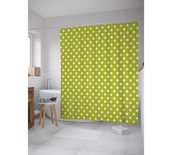 Штора (занавеска) для ванной JoyArty "Весенний горошек" из сатена, 180х200 см с крючками, sc_32206 1