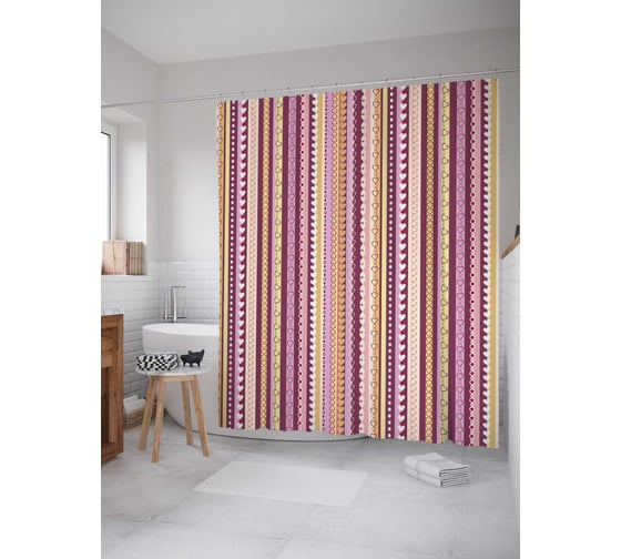 Штора (занавеска) для ванной JoyArty "Цепь вертикали" из сатена, 180х200 см с крючками, sc_31610