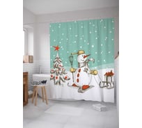 Штора (занавеска) для ванной JoyArty "Снеговик на лыжах" из сатена, 180х200 см с крючками, sc_5764