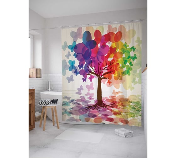 Штора (занавеска) для ванной JoyArty "Сезон бабочек" из сатена, 180х200 см с крючками, sc_3399 1