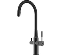 Смеситель для кухни LEMARK с гибким изливом с подключением к фильтру питьевой воды, высота излива 32 см, длина 20 см, нерж. сталь / чёрный матовый LM5083BL-Black