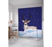 Штора (занавеска) для ванной JoyArty "Олень в шапке" из сатена, 180х200 см sc_378486