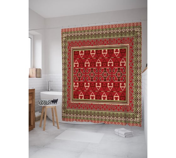 Штора (занавеска) для ванной JoyArty "Бохо стиль" из сатена, 180х200 см с крючками, sc_54054 1