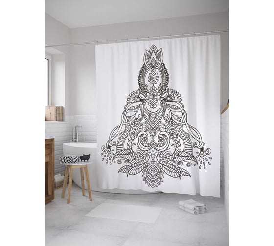 Штора (занавеска) для ванной JoyArty "Азиатский лотос" из сатена, 180х200 см с крючками, sc_32467 1