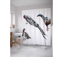 Штора (занавеска) для ванной JoyArty "Иллюстрация павлина" из сатена, 180х200 см с крючками, sc_31959