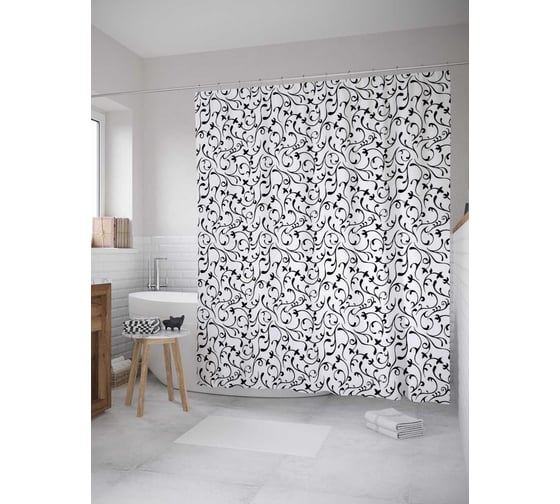 Штора (занавеска) для ванной JoyArty "Нежность завитков" из сатена, 180х200 см с крючками, sc_31587 1