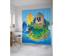 Штора (занавеска) для ванной JoyArty "Пиратский остров" из сатена, 180х200 см с крючками, sc_31639