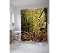 Штора (занавеска) для ванной JoyArty "Осеннее озеро" из сатена, 180х200 см с крючками, sc_31564