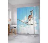 Штора (занавеска) для ванной JoyArty "Кенгуру канатоходец" из сатена, 180х200 см с крючками, sc_4947