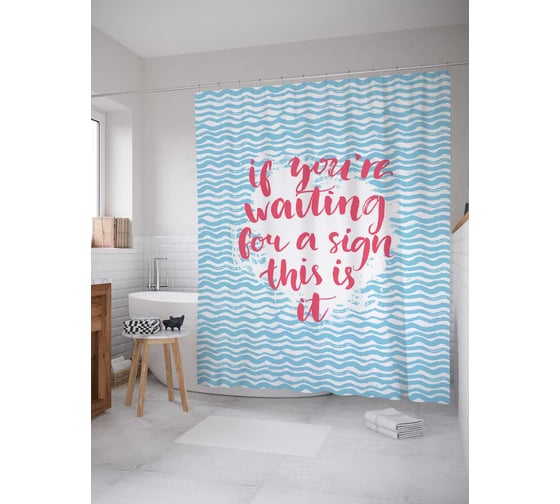 Штора (занавеска) для ванной JoyArty "Ты ждешь знака, вот он" из сатена, 180х200 см с крючками, sc_53249 1