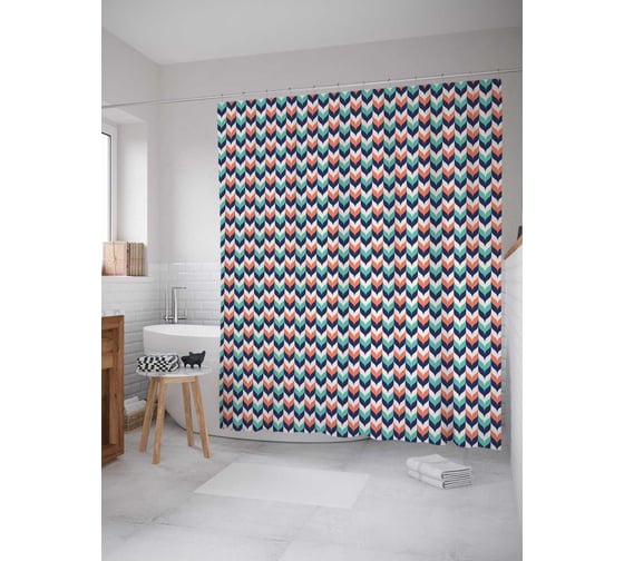 Штора (занавеска) для ванной JoyArty "Цветные косы" из сатена, 180х200 см с крючками, sc_31844 1