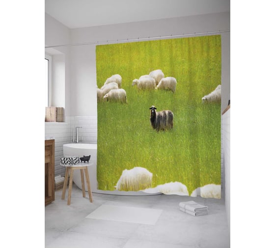 Штора (занавеска) для ванной JoyArty "Не такой, как все" из сатена, 180х200 см с крючками, sc_31532 1