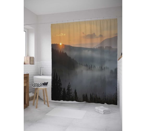 Штора (занавеска) для ванной JoyArty "Тяжелый туман" из сатена, 180х200 см с крючками, sc_31541 1