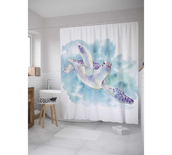 Штора (занавеска) для ванной JoyArty "Океанская тортила" из сатена, 180х200 см с крючками, sc_31538 1