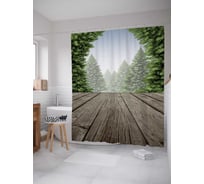 Штора (занавеска) для ванной JoyArty "Выход в еловый лес" из сатена, 180х200 см с крючками, sc_31549