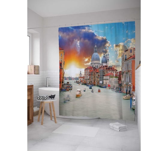 Штора (занавеска) для ванной JoyArty "Водный транспорт" из сатена, 180х200 см с крючками, sc_3465 1