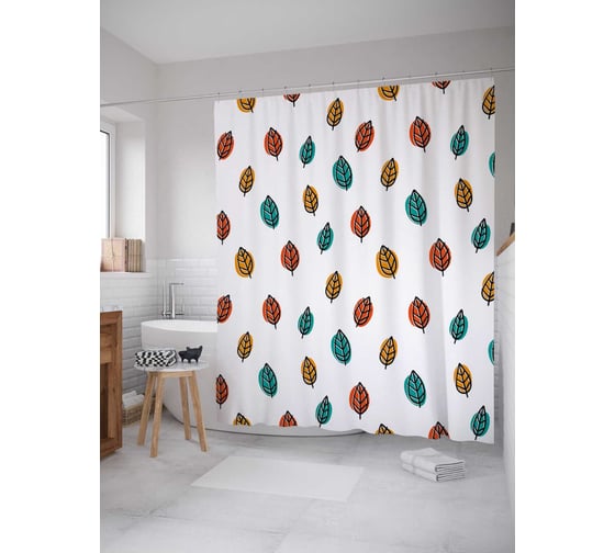 Штора (занавеска) для ванной JoyArty "Листопад" из сатена, 180х200 см с крючками, sc_31612 1