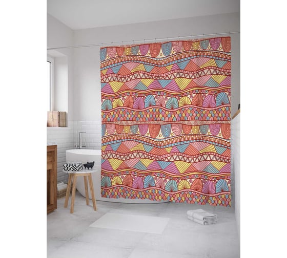 Штора (занавеска) для ванной JoyArty "Этника" из сатена, 180х200 см с крючками, sc_30896 1