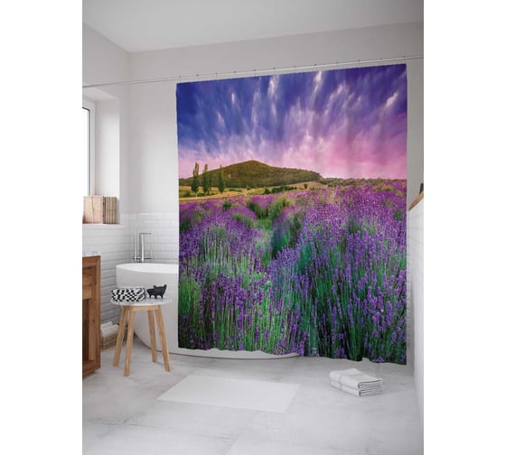 Штора (занавеска) для ванной JoyArty "Долина в цветах" из сатена, 180х200 см с крючками, sc_5853 1