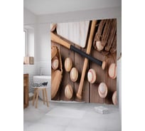 Штора (занавеска) для ванной JoyArty "Бейсбольный набор" из сатена, 180х200 см с крючками, sc_4646