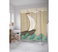 Штора (занавеска) для ванной JoyArty "Парусник на волнах под облаками" из сатена, 180х200 см с крючками, sc_5952