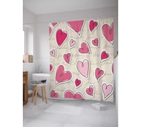 Штора (занавеска) для ванной JoyArty "Изобилие сердец" из сатена, 180х200 см с крючками, sc_43945