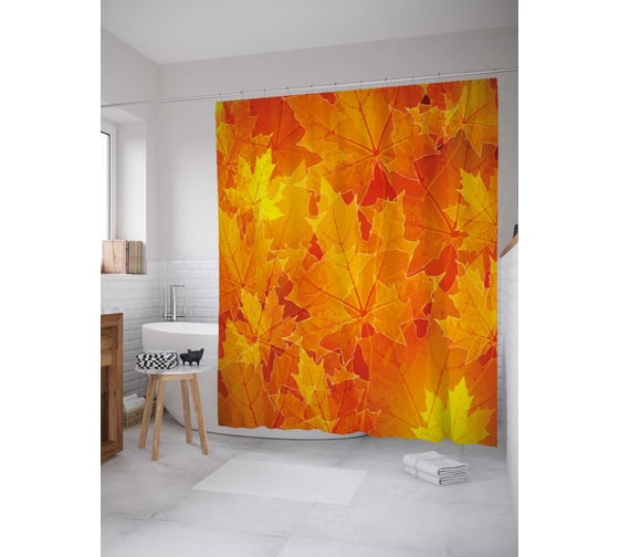 Штора (занавеска) для ванной JoyArty "Листопад" из сатена, 180х200 см с крючками, sc_37683 1