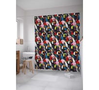 Штора (занавеска) для ванной JoyArty "Тропические птицы" из сатена, 180х200 см с крючками, sc_32169