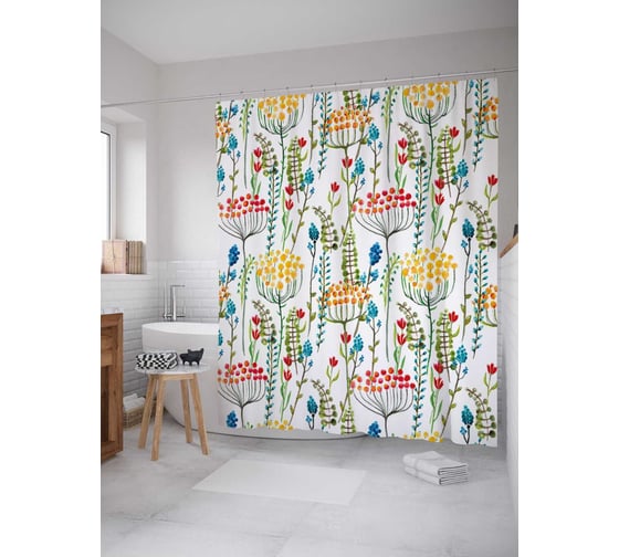 Штора (занавеска) для ванной JoyArty "Поле сухоцветов" из сатена, 180х200 см с крючками, sc_31211 1