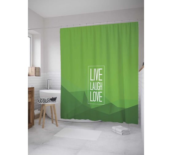 Штора (занавеска) для ванной JoyArty "Живи.Смейся.Люби" из сатена, 180х200 см sc_378480 1