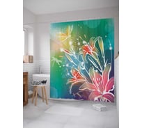 Штора (занавеска) для ванной JoyArty "Лилии и стрекоза" из сатена, 180х200 см с крючками, sc_35193