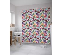 Штора (занавеска) для ванной JoyArty "Смешные динозавры" из сатена, 180х200 см с крючками, sc_31589
