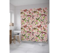 Штора (занавеска) для ванной JoyArty "Весенние бабочки" из сатена, 180х200 см с крючками, sc_31594