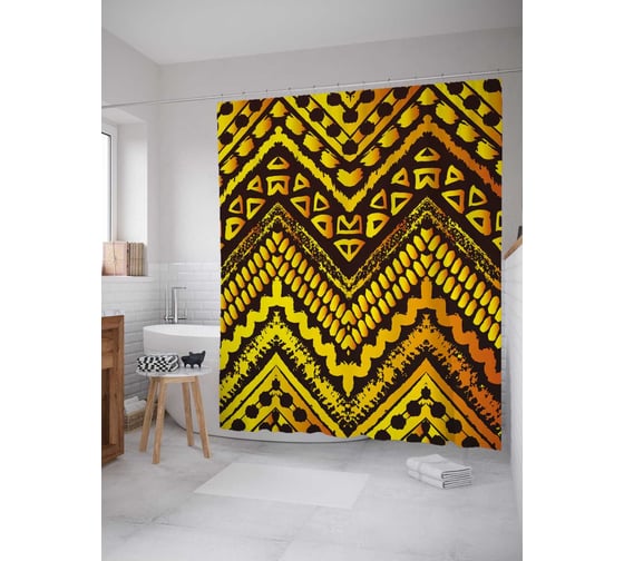 Штора (занавеска) для ванной JoyArty "Этнический зигзаг" из сатена, 180х200 см с крючками, sc_32292