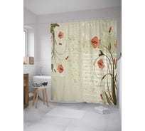 Штора (занавеска) для ванной JoyArty "Тонкие цветы" из сатена, 180х200 см с крючками, sc_31553