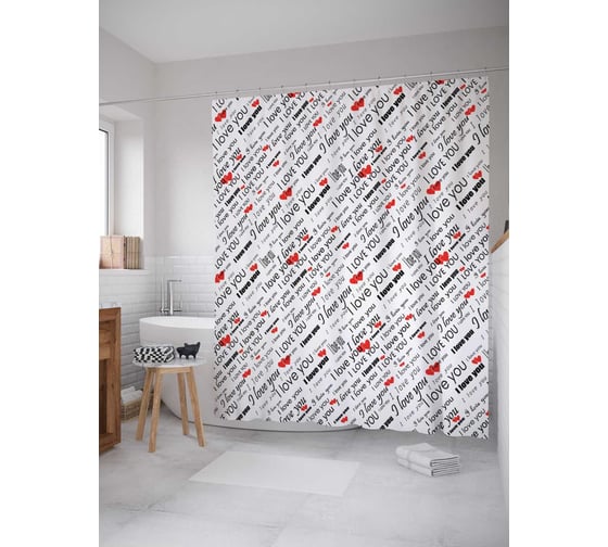Штора (занавеска) для ванной JoyArty "I love you" из сатена, 180х200 см с крючками, sc_46205 1