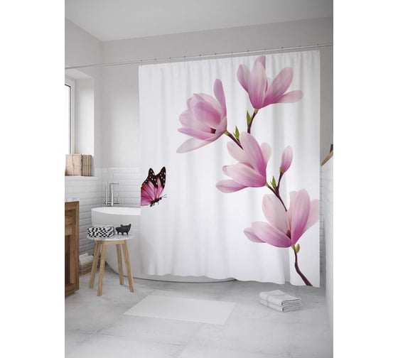 Штора (занавеска) для ванной JoyArty "Одинокая орхидея" из сатена, 180х200 см с крючками, sc_31475 1