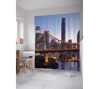 Штора (занавеска) для ванной JoyArty "Подсветка моста" из сатена, 180х200 см с крючками, sc_31481