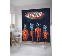 Штора (занавеска) для ванной JoyArty "Пришельцы" из сатена, 180х200 см с крючками, sc_31520