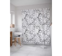 Штора (занавеска) для ванной JoyArty "Черно-белые тропики" из сатена, 180х200 см с крючками, sc_52529