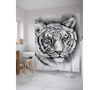 Штора (занавеска) для ванной JoyArty "Нарисованный тигр" из сатена, 180х200 см с крючками, sc_30502