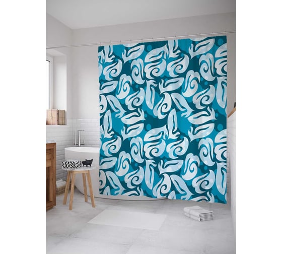 Штора (занавеска) для ванной JoyArty "Дымные лепестки" из сатена, 180х200 см с крючками, sc_30518 1